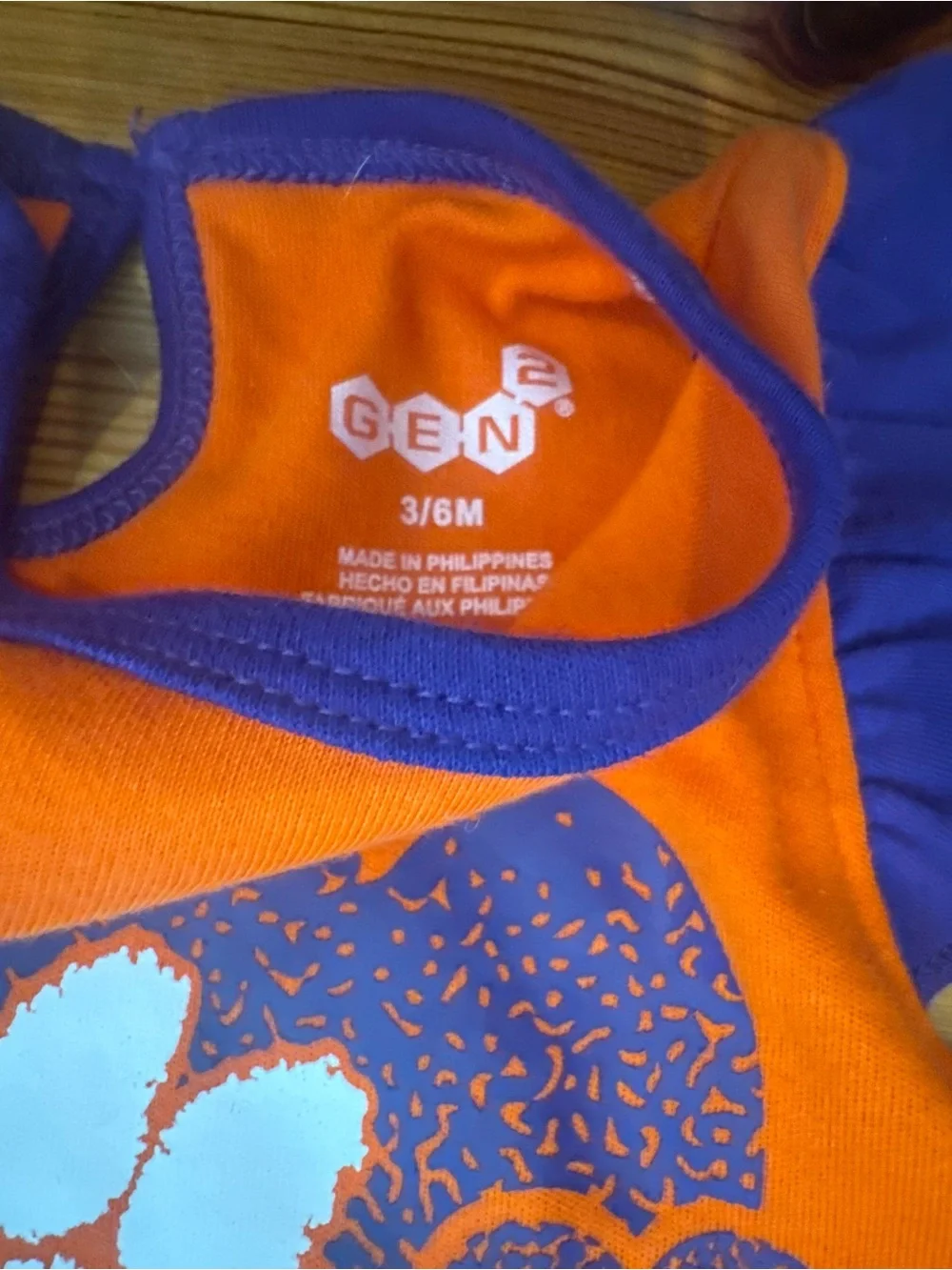 Clemson Orange & Purple Heart Paw Baby Onesie 3-6 month New Bodysuit 100% cotton
